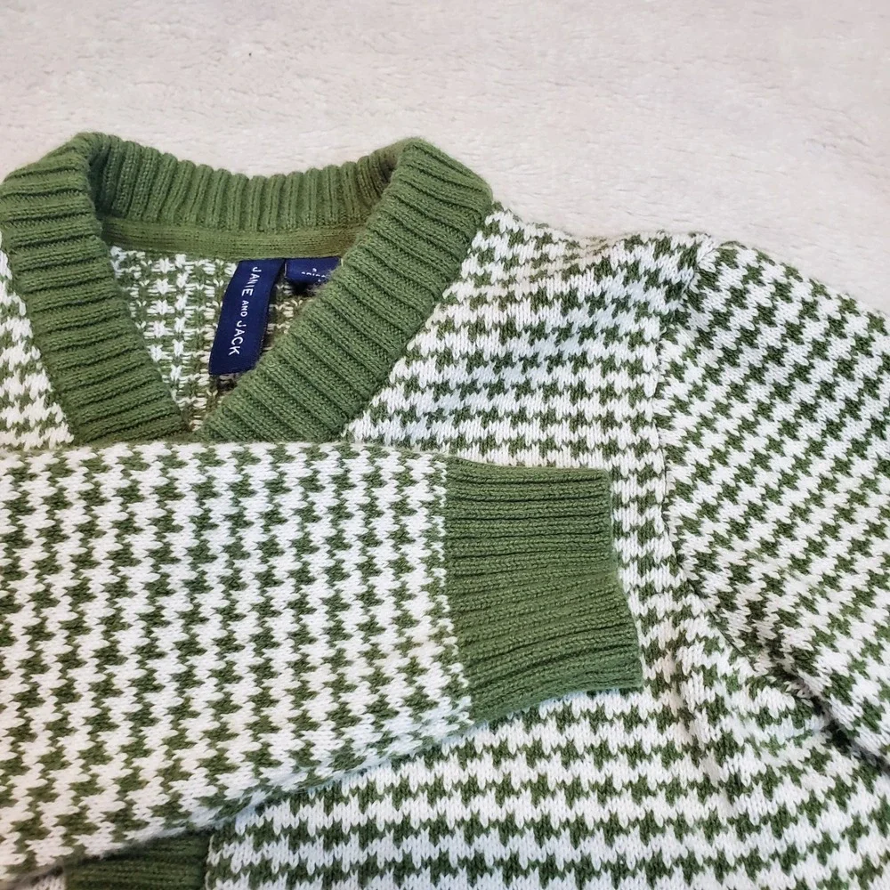 Janie and Jack Green White‎ Houndstooth Knit Preppy Classic Sweater Cardigan 3